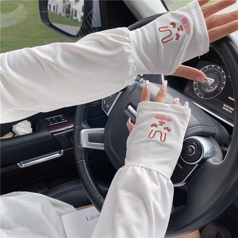 시원한 토끼 여성의 여름 아이스 실크 선스크린 통기성 얇은 느슨한 플러스 사이즈 소매 운전 사이클링 야외 햇살