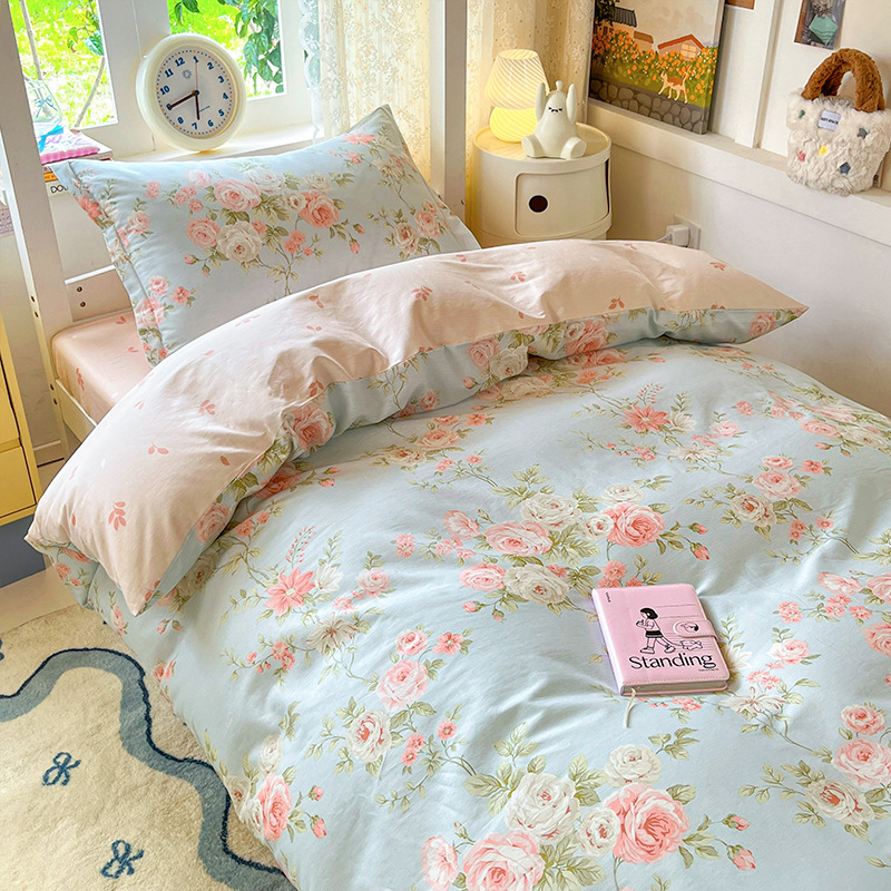Juego de cama de dormitorio de estudiantes universitarios de tres piezas de algodón puro 2025 nueva ropa de cama con funda de edredón individual