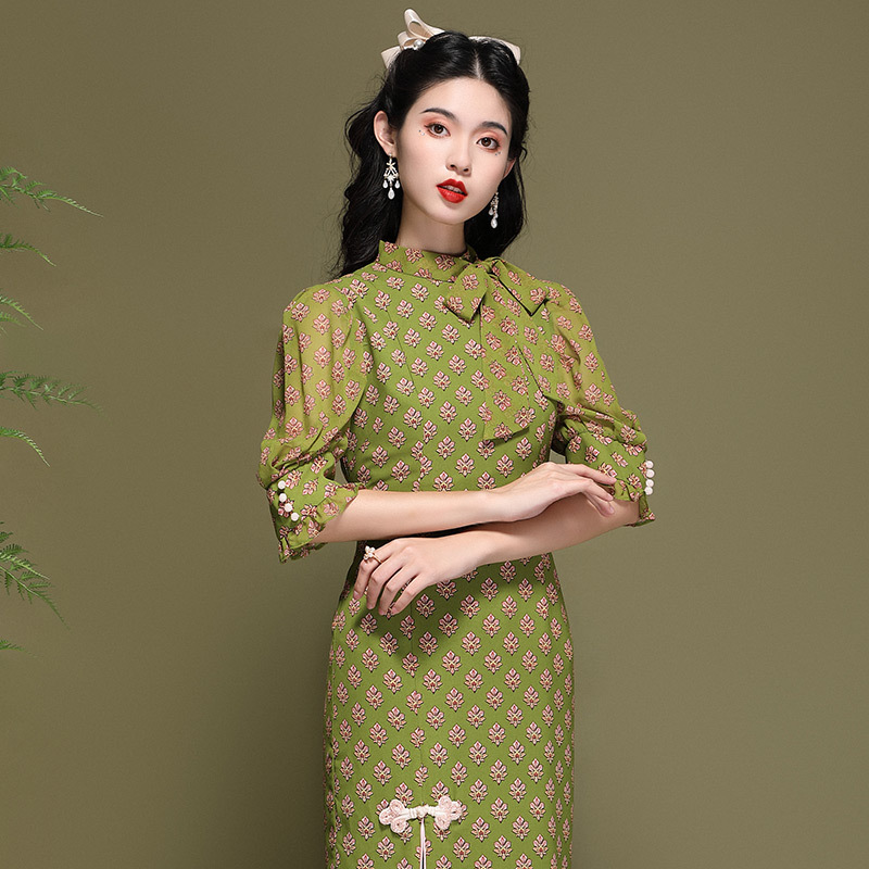 Elegant lightweight shiffon cheongsam
