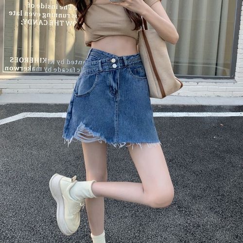 2025 Summer Designers' See-through Prevention Dresses for Plus-size Women Short People Denim A-line Short Skirt