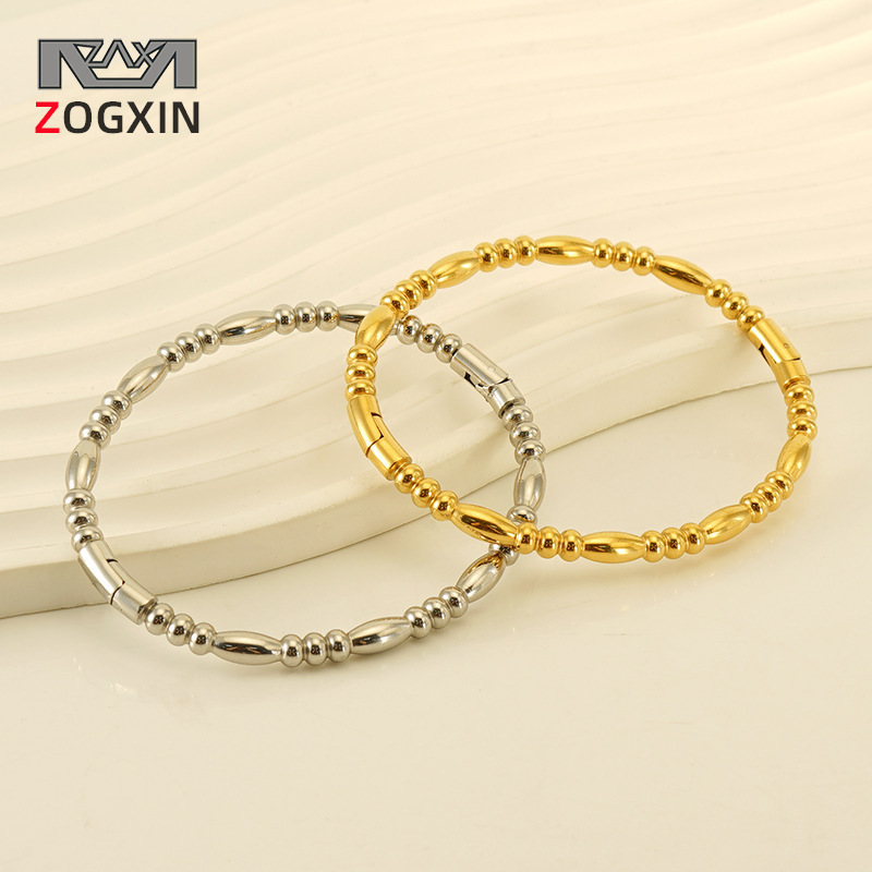 Cross-border 2023 Nuevo cono de oro cuentas de titanio acero liso pulsera nicho simple pulsera no se desvanece