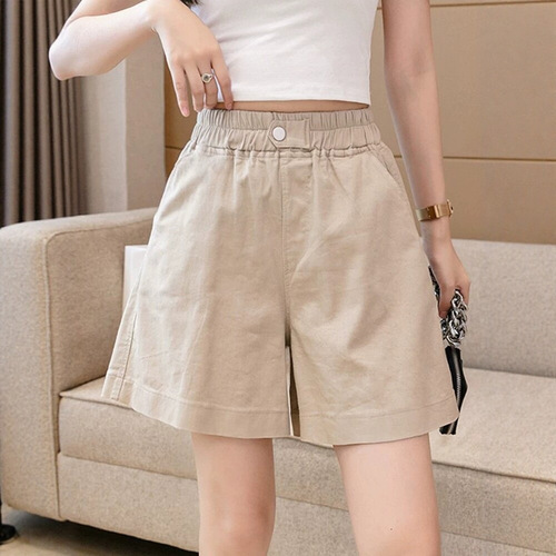Pure cotton elastic shorts for women's outer wear summer thin 2026 new high-waisted hot pants to show slimming and wide-leg quarter pants