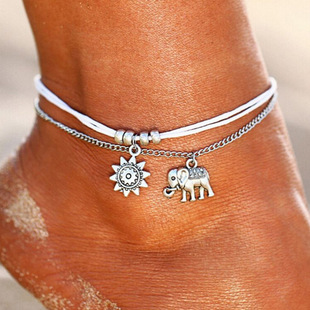 Cross-border new anklet wholesale simple sun elephant alloy anklet silver rope European and American beach anklet women