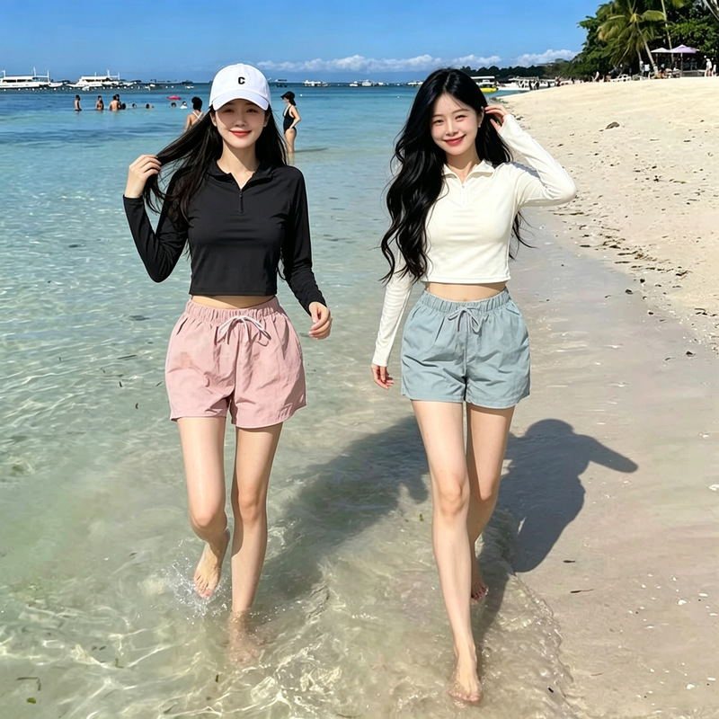 Korean Style Student Three-Piece Bikini Swimsuit for Women, Pure and Slimming, Long-Sleeved Shorts, Sun Protection Korean Style Student Three-Piece Bikini Swimsuit for Women, Pure and Slimming, Long-Sleeved Shorts, Sun Protection