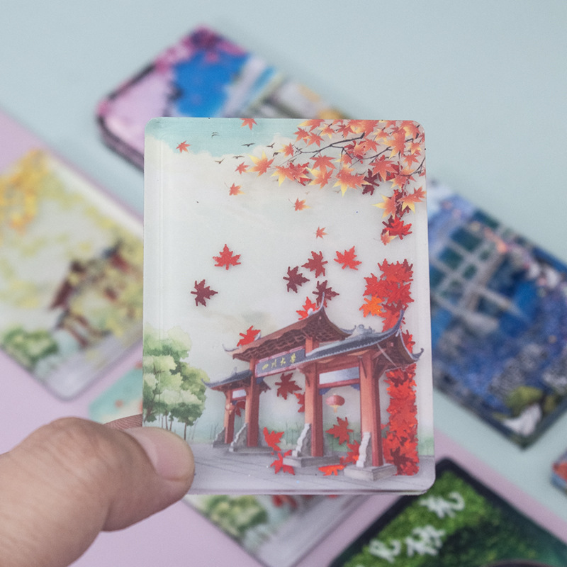 Acrylic Flowing Sand Refrigerator Magnet Travel Cultural and Creative Souvenir Museum Scenic Spot Flowing Sand Magnetic Photo Production