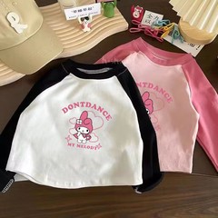 兒童長袖純棉新款中小童2024秋季卡通男女童圓領插肩印花上衣T恤