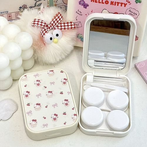 Cartoon kitten multiple pairs of double boxes portable contact lens box square cream color myopia glasses companion box