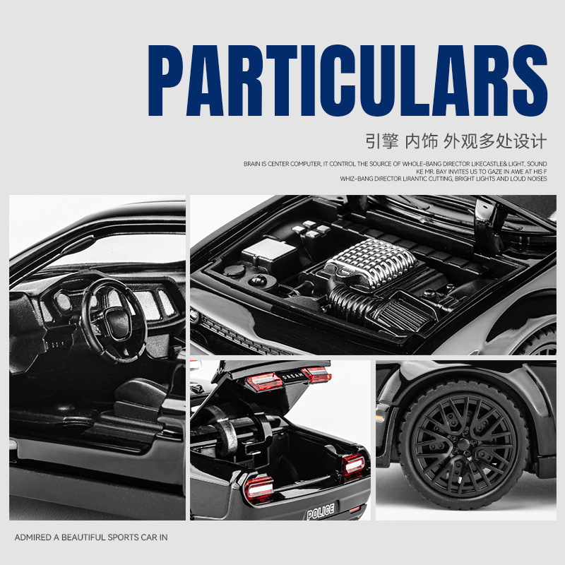 Modelo de coche de aleación Jiaye 1:32 Hell Cat coche de policía tire hacia atrás con sonido y luz de coche de juguete modelo de música colección de decoración