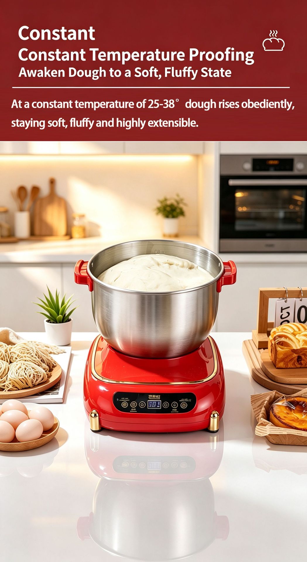 Elektrische Teigmaschine für den Hausgebrauch, kleine Knetmaschine mit großem Fassungsvermögen, Küchenmaschine für Bäckerei, Dampfbrötchenmaschine, neue automatische Teiggehmaschine
