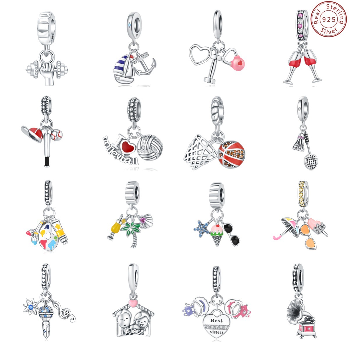 1 Piece 925 Sterling Silver Heart Shape Basketball Anchor Pendant display picture 1