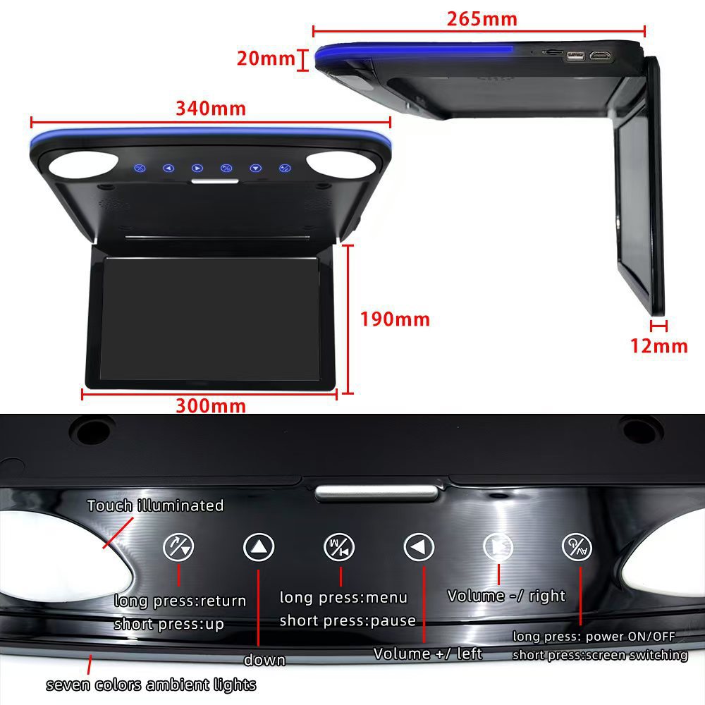 11.6inch Ambient Light Ceiling-Mounted Monitor Car Network Tv Android 4K Bluetooth Screen Projection HDMI Rear Seat