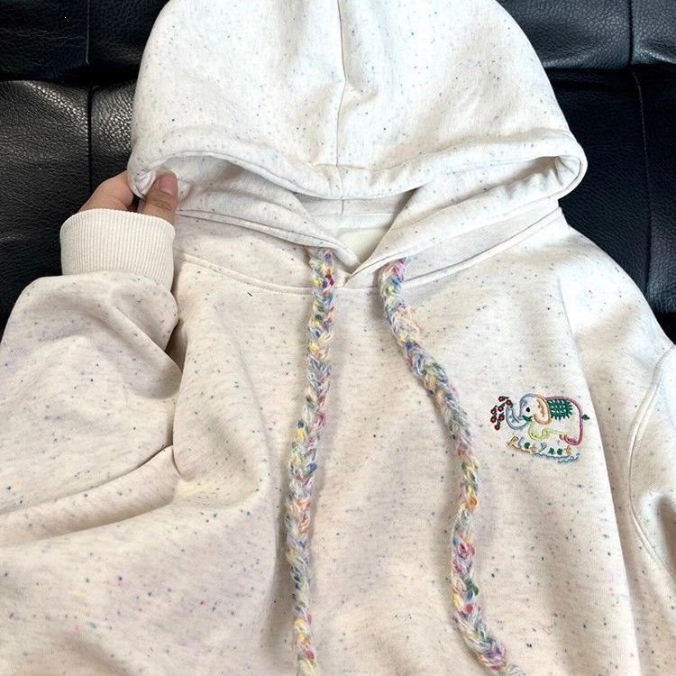 Korean-style sweet little elephant versatile hooded sweatshirt for women, 2025 autumn and winter new loose-fitting Korean version hoodie ins Korean-style sweet little elephant versatile hooded sweatshirt for women, 2025 autumn and winter new loose-fitting Korean version hoodie ins