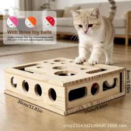 实木方形三用逗猫磨爪趣味自嗨解闷益智猫咪指甲打磨玩具