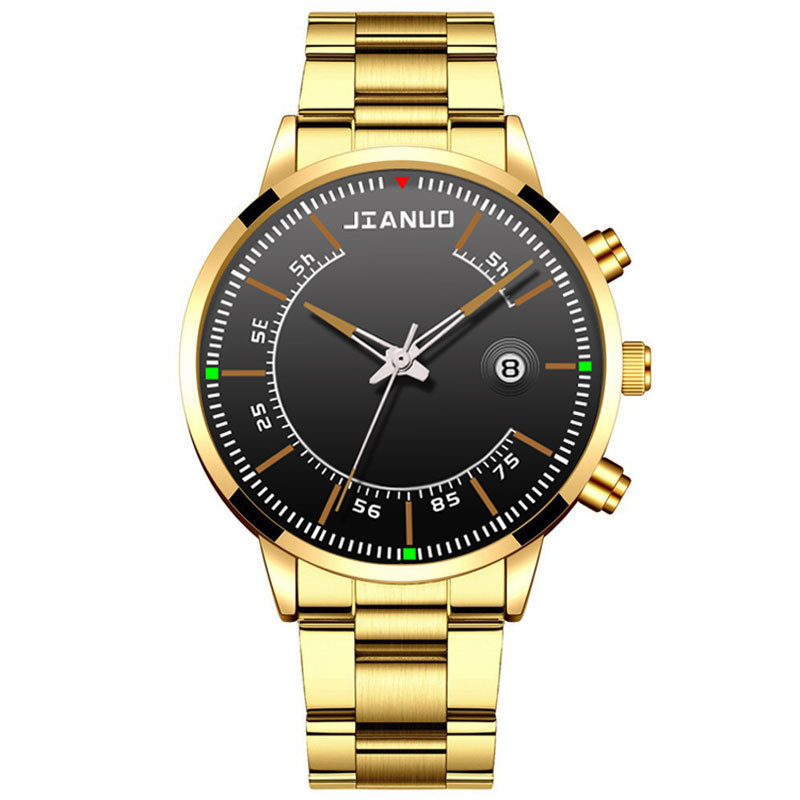 Reloj de correa de acero de negocios para hombres de comercio exterior Escala de moda con calendario reloj de cuarzo de aleación reloj de oro grande creativo de moda coreana