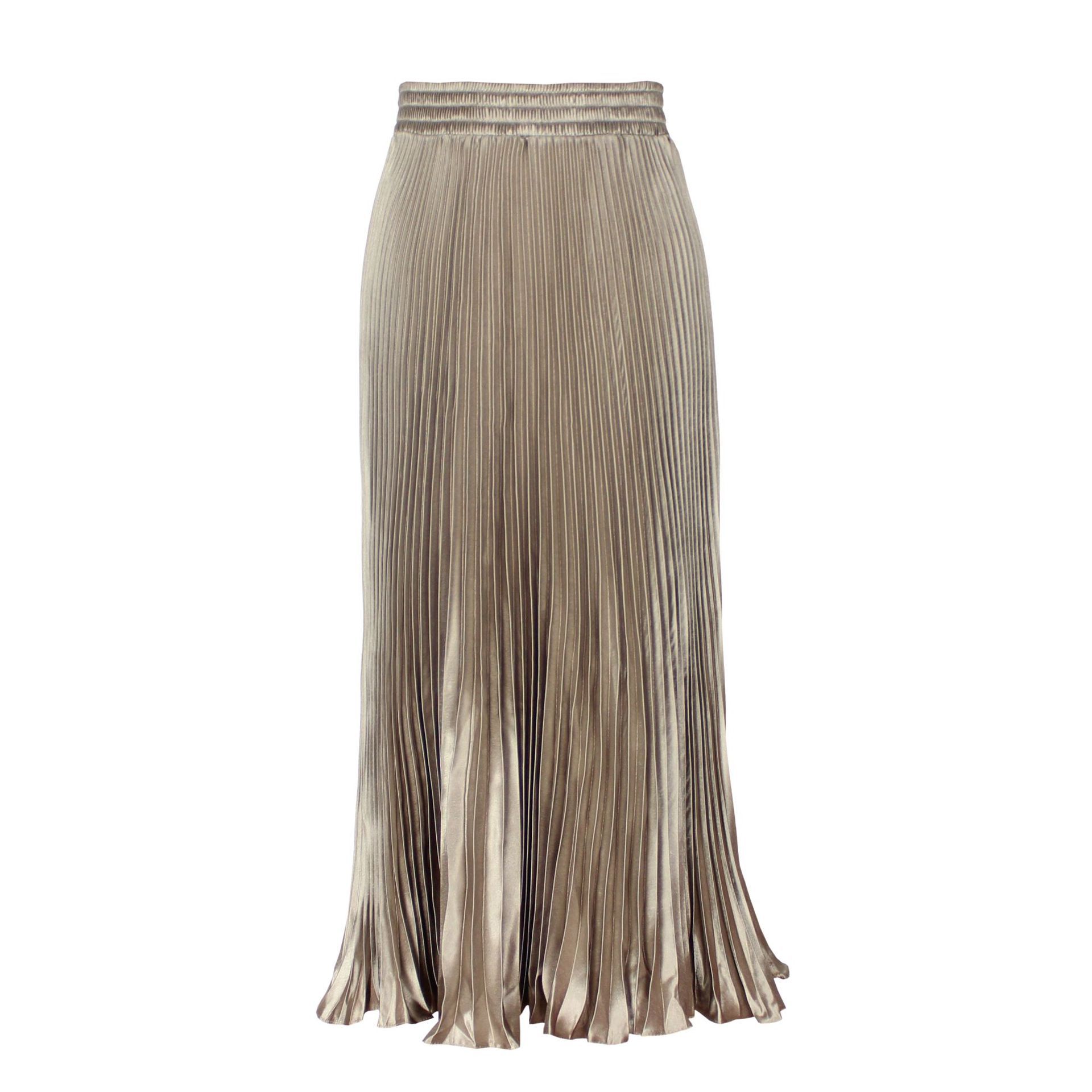 2025 new European and American foreign trade women's satin metallic luster pleated skirt long organ skirt long skirt skirt