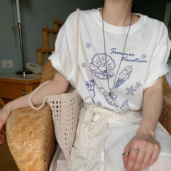 特別オファー 返品不可/韓国東大門enedia*y サマーシェルプリント半袖Tシャツ ゆったりカジュアルトップス