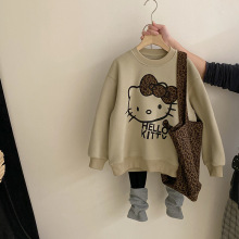 女童2025秋韩系童装卡通小猫卫衣加绒打底衫上衣百搭打底裤两件套