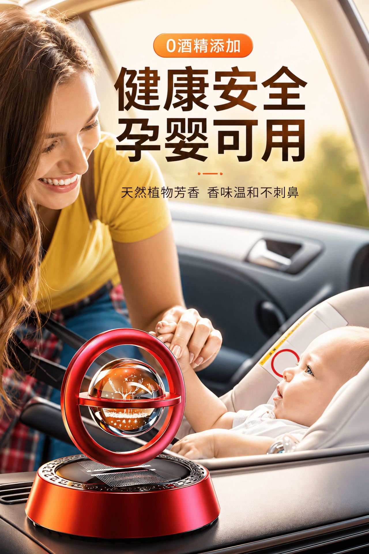 Car-mounted solar-powered aromatherapy diffuser, new model, solar-powered floating crystal solid perfume, creative car decoration with a fresh fragrance