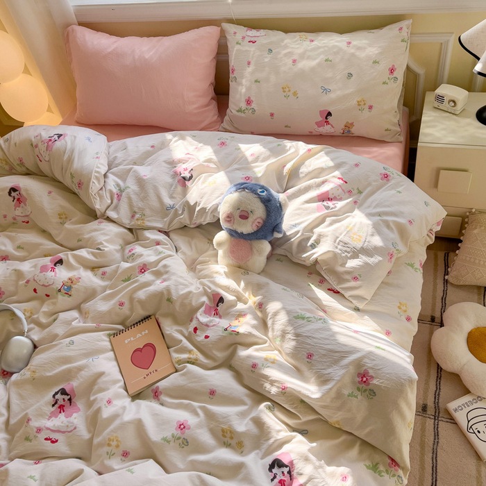 A clase de algodón ultra suave lavado con agua cuatro piezas de madres y bebés cubierta de cama desnuda dormitorio de estudiantes ropa de cama de tres piezas