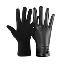 跨境保暖加绒防寒女士仿皮手套女户外骑行高颜值触屏PU皮分指手套