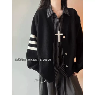 美式高级感开衫圆领毛衣男款秋季老钱风慵懒百搭宽松休闲针织外套