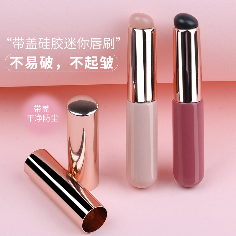 Cepillo de labios de silicona con tapa jalea corrector cepillo labio profesional cepillo de representación cabeza redonda fabricante de cepillo de silicona portátil boca lluvia roja