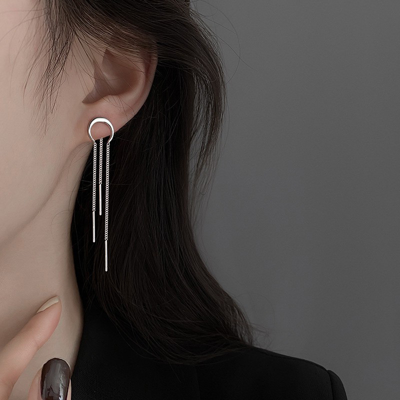 Pendientes súper largos de alta calidad para mujer 2025, colgante de media luna, cadena para oreja, delgadores faciales para cara redonda, pendiente de borla, venta al por mayor image 1