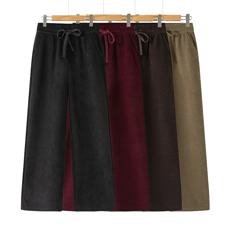 Брюки для женщин среднего возраста и пожилых людей на флисовой подкладке, утепленные, в клетку, с широкими штанинами, объемным высоким поясом и шнурком, свободные прямые брюки для мам, коллекция Осень/Зима 2025