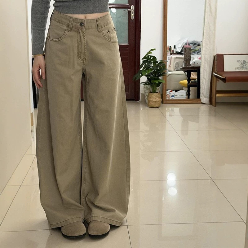 Khaki wide-leg jeans for women, high-waisted, loose-fitting, slimming, versatile, casual long pants, four-way stretch denim jeans for women Khaki wide-leg jeans for women, high-waisted, loose-fitting, slimming, versatile, casual long pants, four-way stretch denim jeans for women