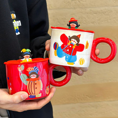 馬克杯可愛卡通馬戲團帶蓋顏值杯子家用水杯ins學生陶瓷杯大容量