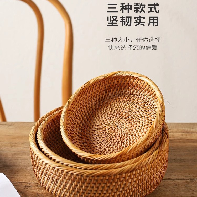 Vintage artesanal trenzado bandeja de frutas trenzada pan canasta casera cesta de desayuno cesta de picnic cesta de bocadillos cesta de postres