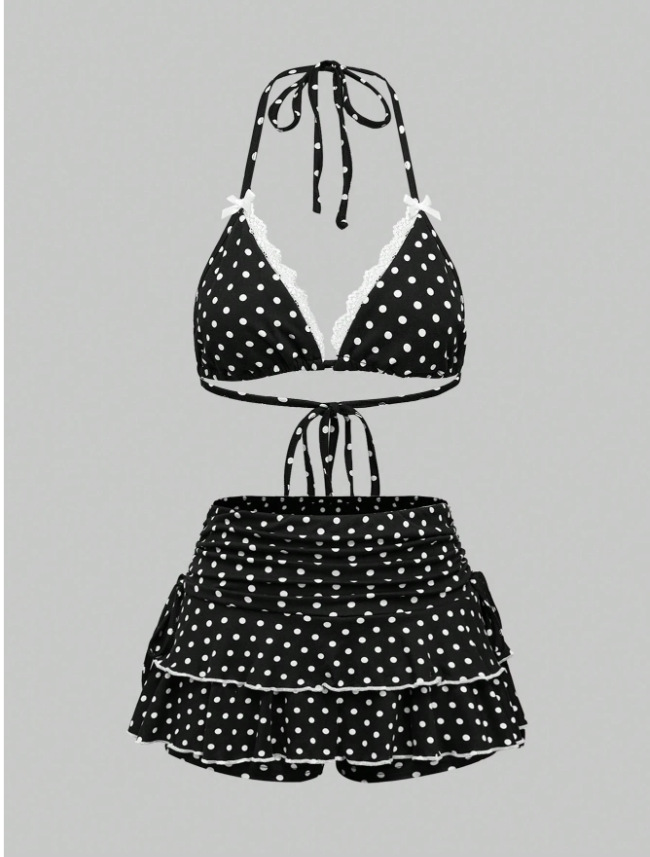 Verano estilo europeo y americano nuevo Y2K punto de onda sexy cabello caliente cabello perforación cabello desnudo back bikini vestido split set