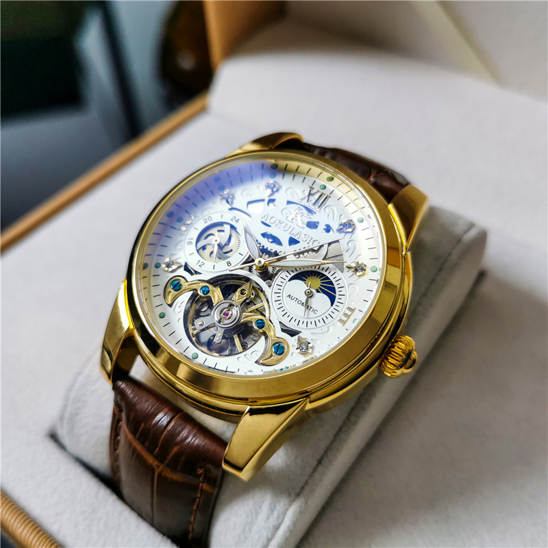 Ogulas reloj hombres de negocios reloj mecánico automático impermeable tourbillon hueco multi-funcional reloj de los hombres 1701