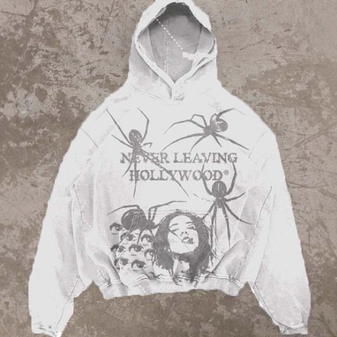 2023 gótico estilo araña de impresión Sudadera con capucha de otoño e invierno forrado de lana americana sudadera pullover vintage y2g suéter