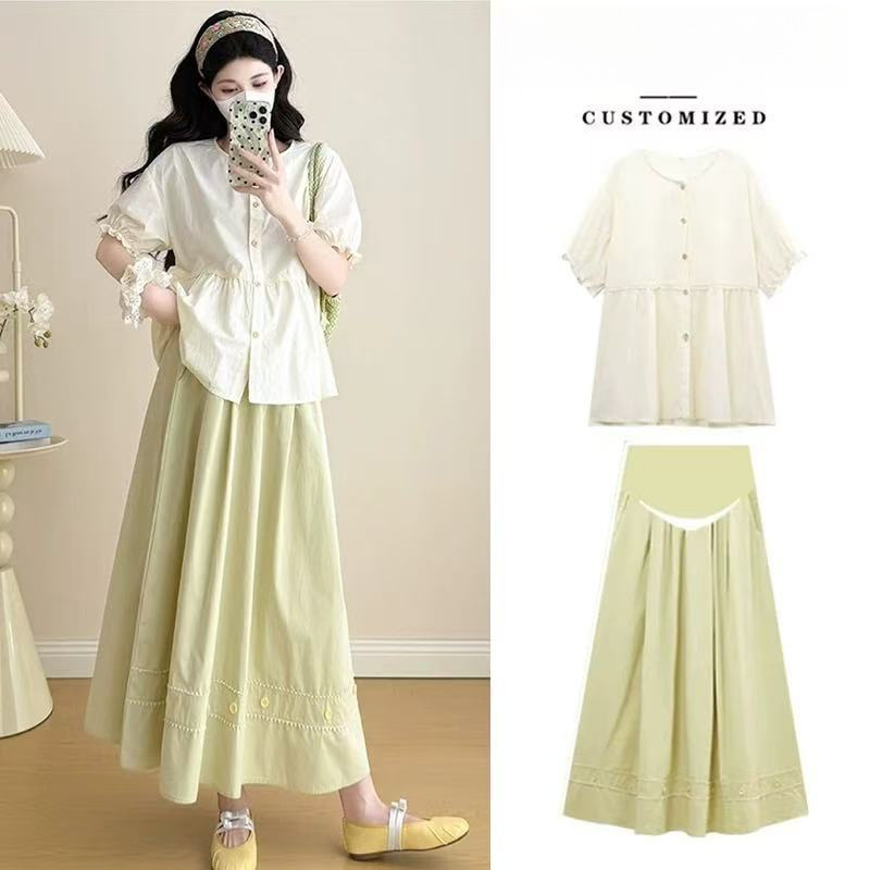 Maternity Summer Outfit 2026 New Short-Sleeve Top Babydoll Shirt Skirt Fresh Style High-End Maternity Wear Maternity Summer Outfit 2026 New Short-Sleeve Top Babydoll Shirt Skirt Fresh Style High-End Maternity Wear
