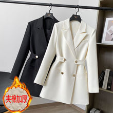 中长款小西装外套女士春秋季新款纯色收腰显瘦双排扣时尚西服上衣