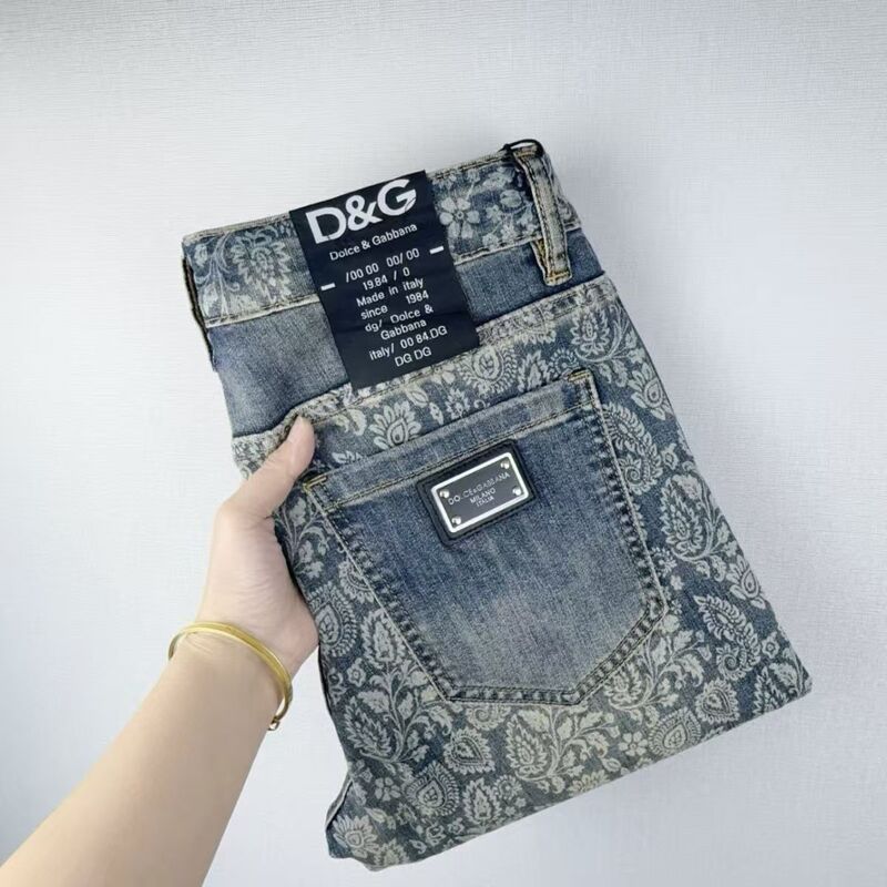Trendy European Brand New Printed Jeans for Men, Light Luxury High-End Stretch Slim-Fit Fashionable Versatile Casual Long Pants