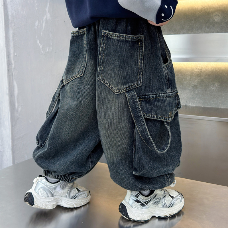 儿童裤子男童秋装牛仔裤2025新款男孩韩版炸街工装裤宝宝秋季长裤|undefined