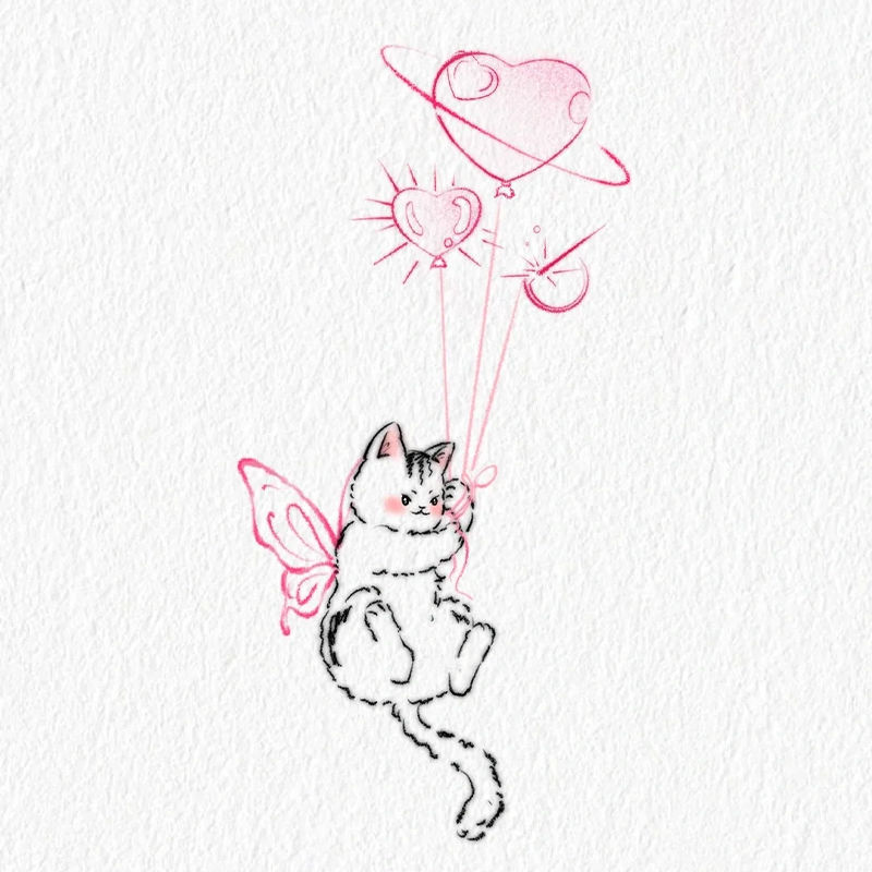 Angel Cat Balloon Meow Personality Creative Color Tattoo Cute Arm High-value Realistic Waterproof Long-lasting Women
