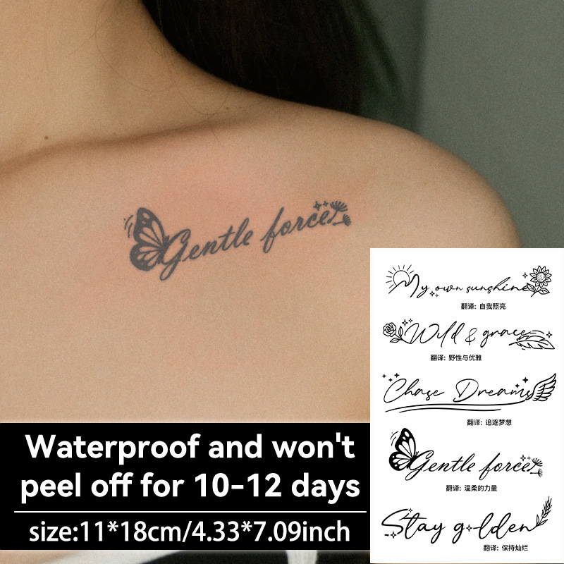 Cross-Border Ins Style Literary English Short Sentence Tattoo Stickers Inspirational Phrases and Floral Butterfly Elements Temporary Tattoo Stickers