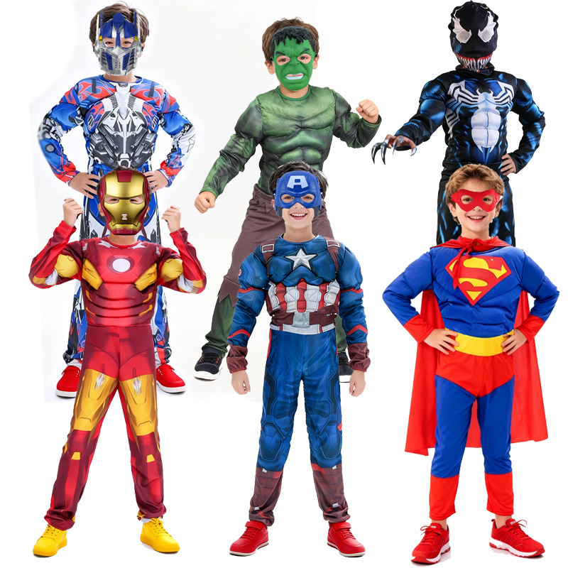 Hulk Captain America Red Iron Man Spider-Man Muscle Suit Cosplay Costume Optimus Prime Deadpool Dance Party