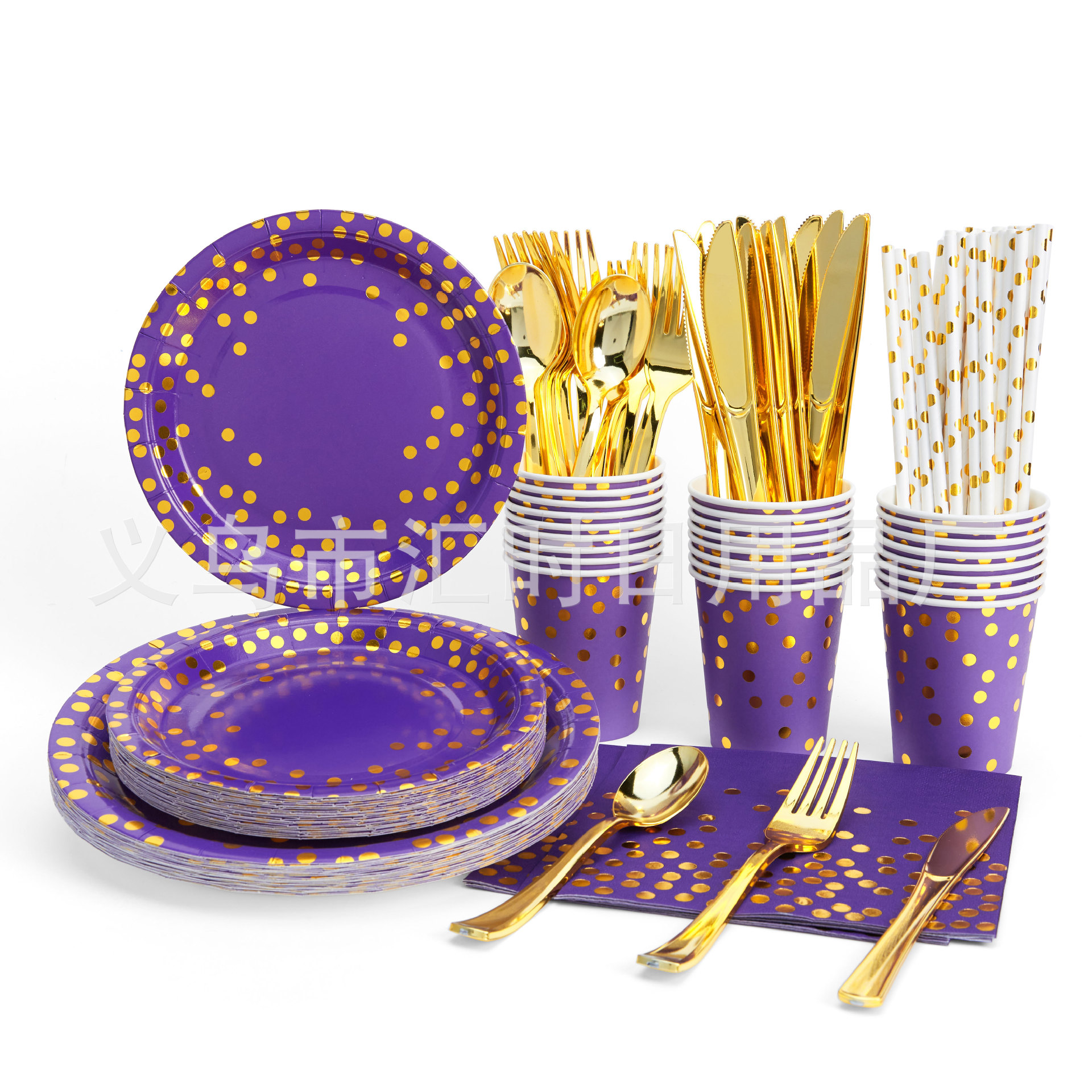 보라색 배경의 골드 물방울 무늬