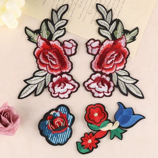 朵酷绣品电脑绣花服装辅料箱包配饰玫瑰花布标背胶补丁贴刺绣布贴
