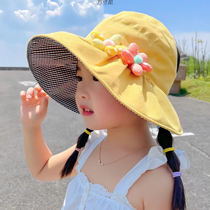 儿童防晒帽夏季薄款女童大檐空顶太阳帽可折叠防紫外线男宝遮阳帽