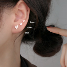 S999银爱心锆石耳钉2020年新款潮养耳洞耳钉简约冷淡风女小巧