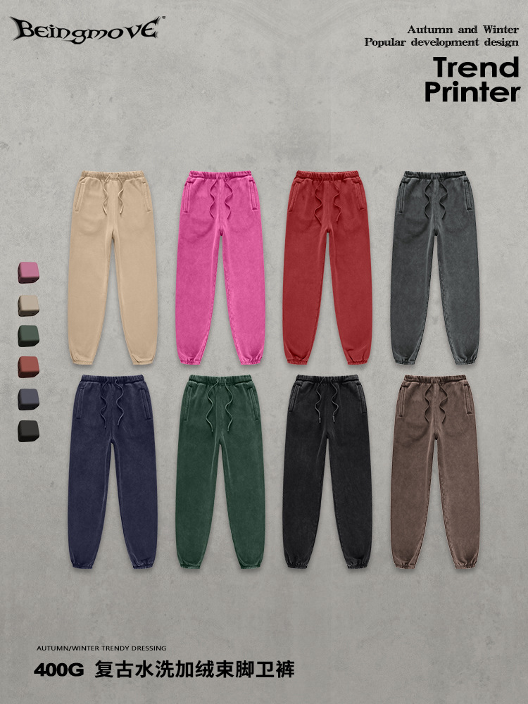 2025 otoño y invierno nuevos productos estadounidenses de peso viejo lavado con agua gruesa calentamiento frito flocos de nieve de tamaño grande abarrotamiento de pies pantalones de moda para hombres