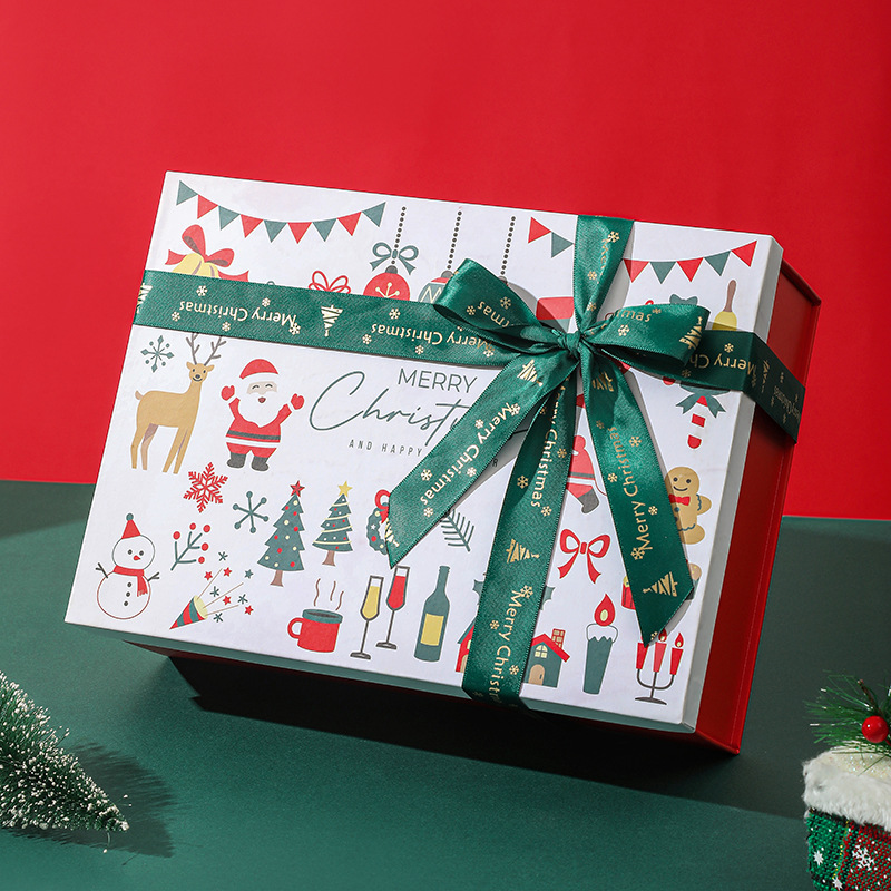 Caja de regalo de Navidad color rojo impresión Santa Claus tapa caja de regalo bufanda de Navidad guantes caja de embalaje image 5