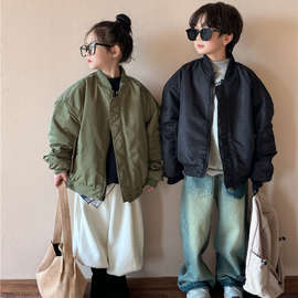 男童女童外套男孩韩版夹棉飞行员夹克儿童冬季新款加厚洋气棒球服