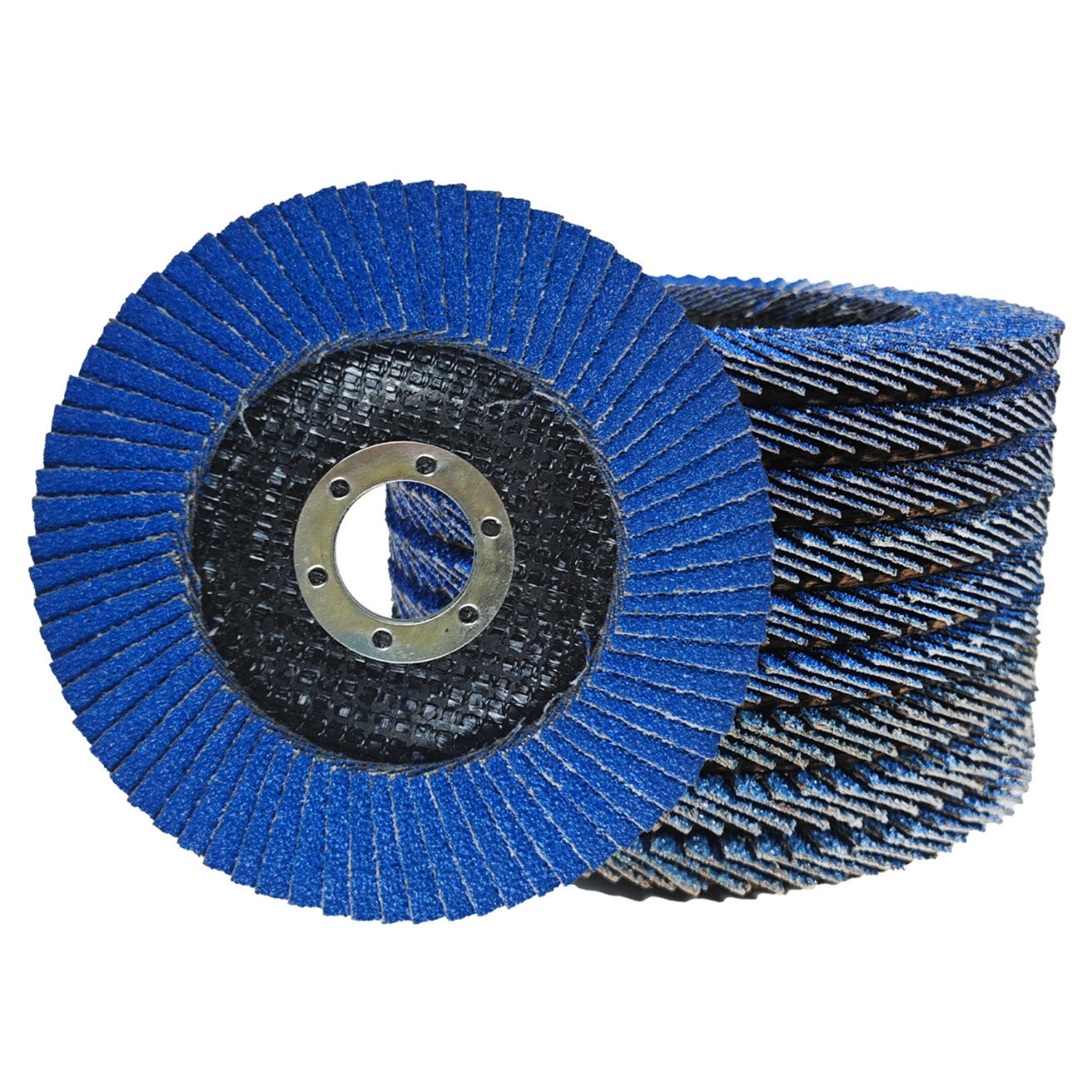 网盖蓝砂百叶片千叶轮角磨机抛光片不锈钢打磨片平面砂布轮4.5寸