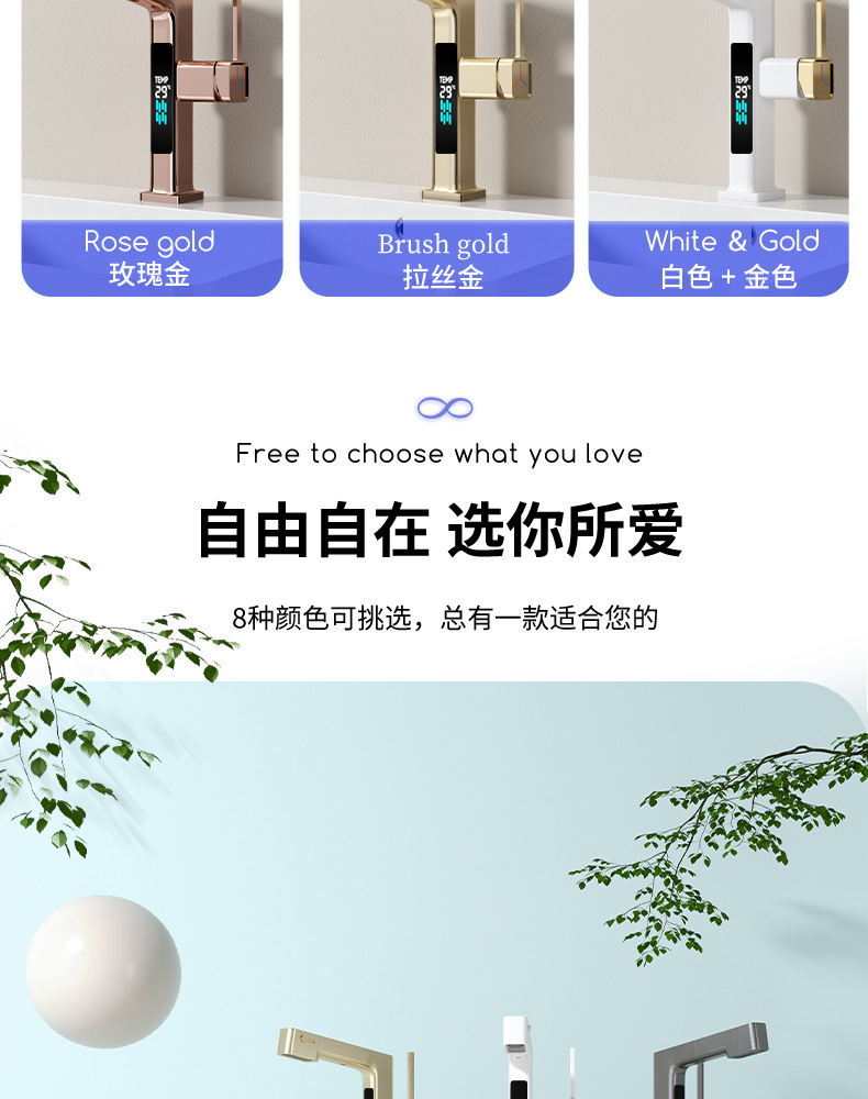 Milky white pull-out digital display washbasin faucet, cold and hot all-copper multi-functional gun gray top water outlet washbasin faucet undefined